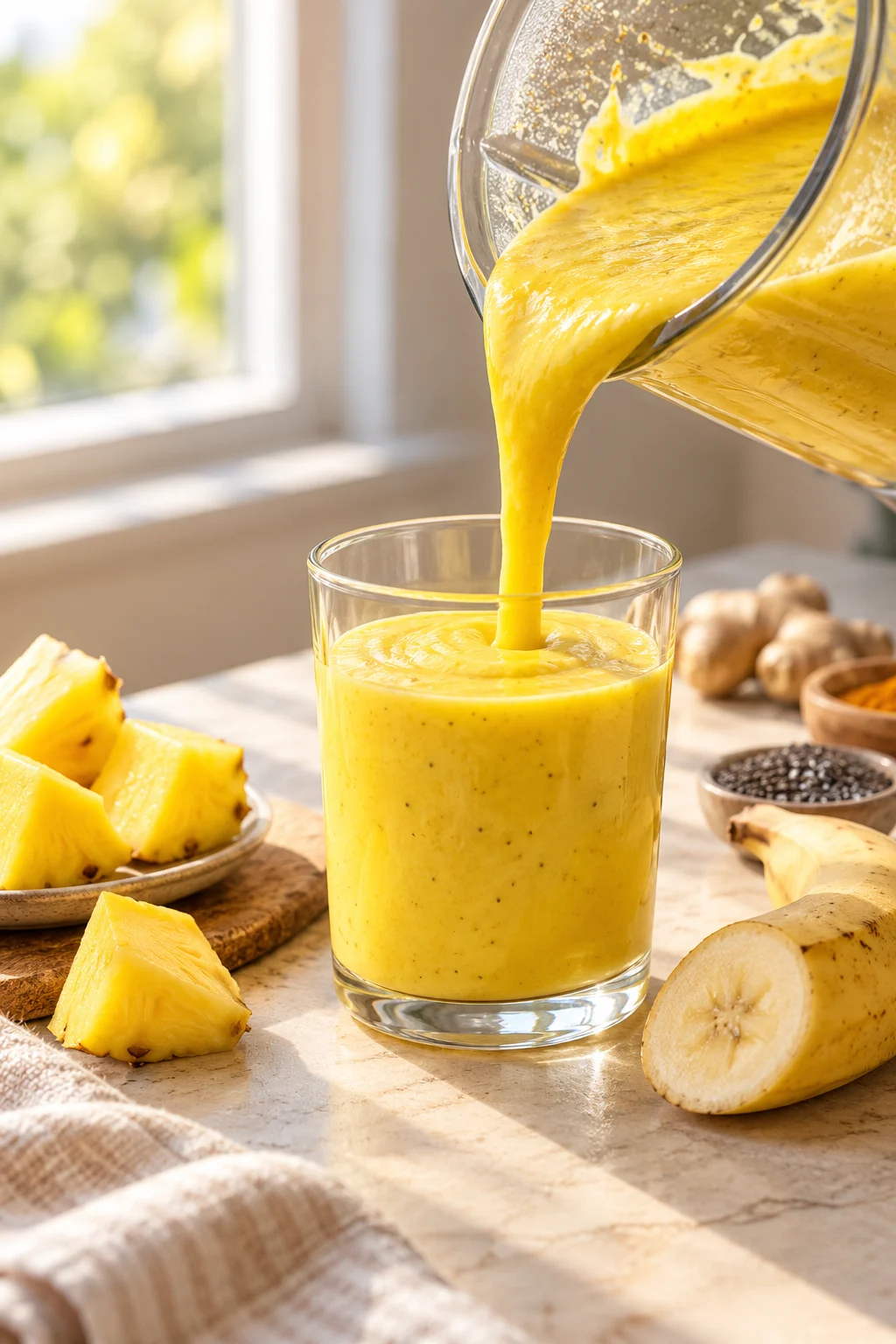 Batido de cúrcuma servido en un vaso