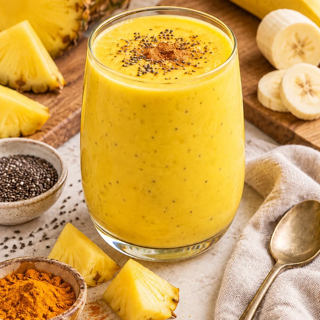 Batido de cúrcuma con piña y plátano