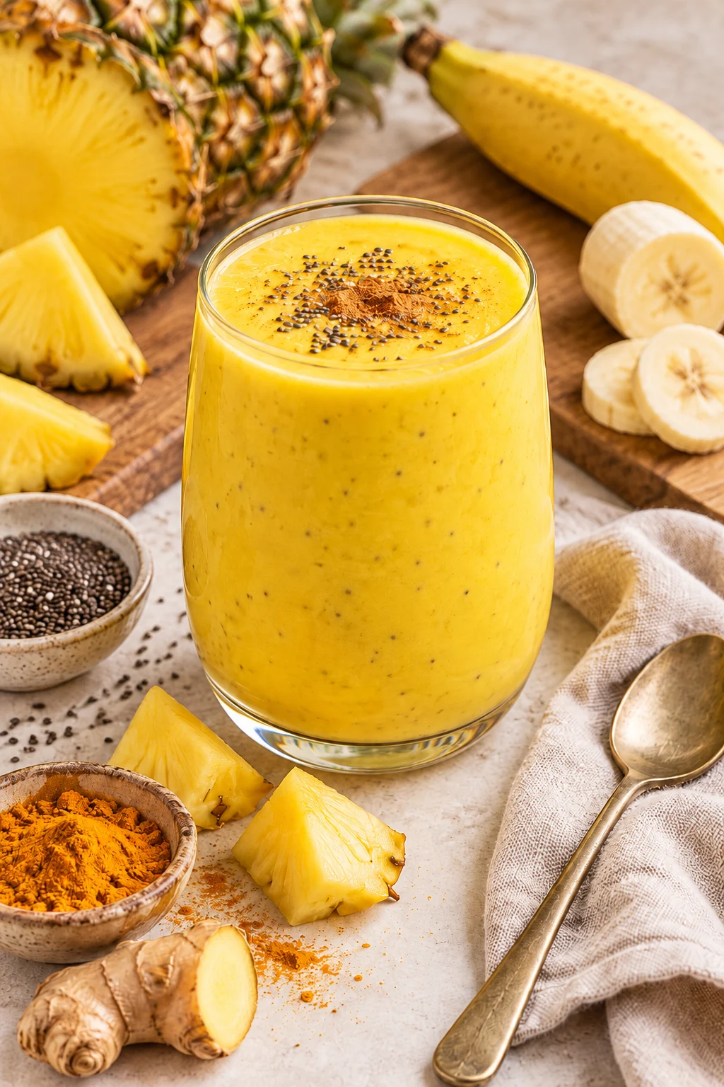 Batido de cúrcuma con piña y plátano