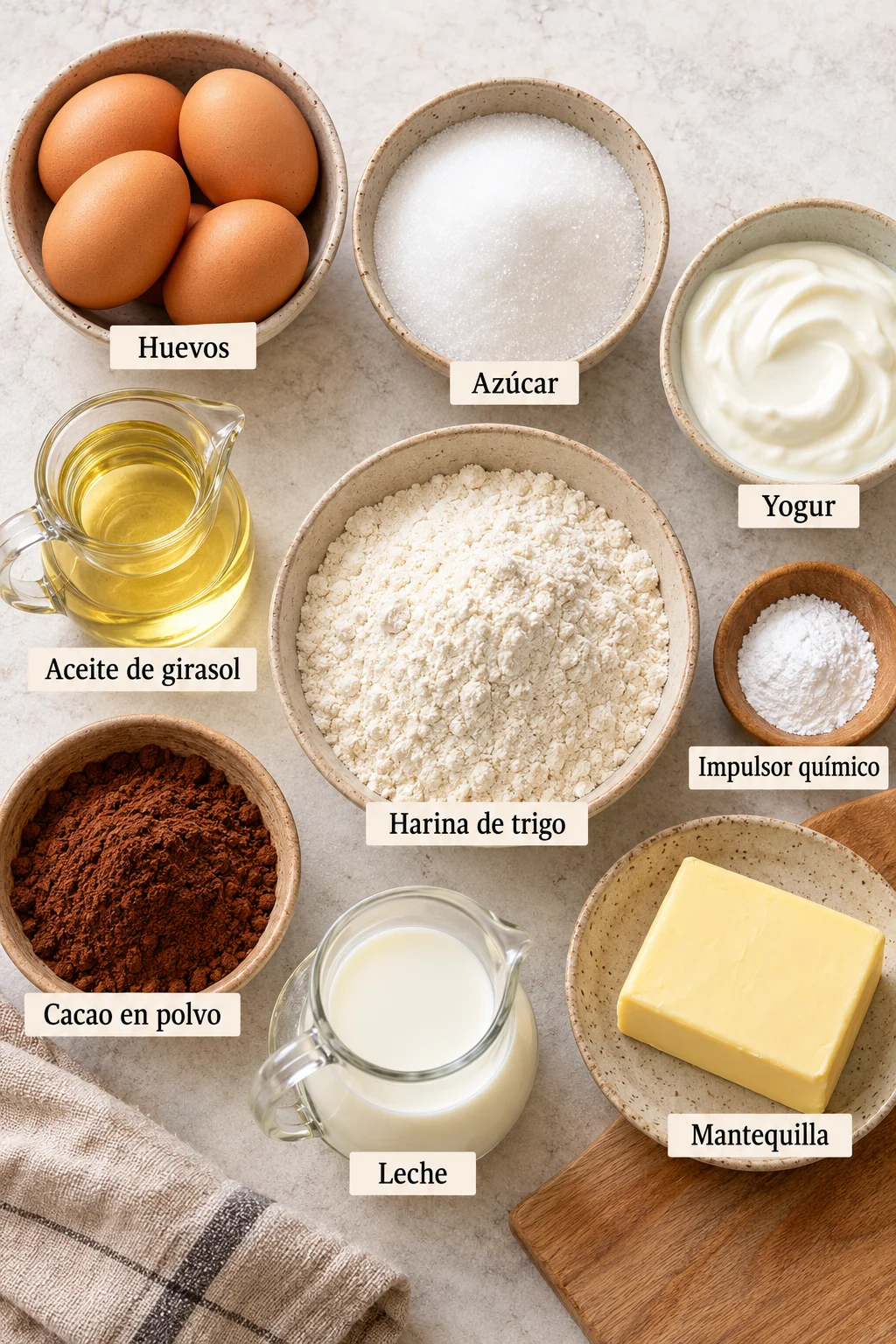 Ingredientes etiquetados para bizcocho cebra