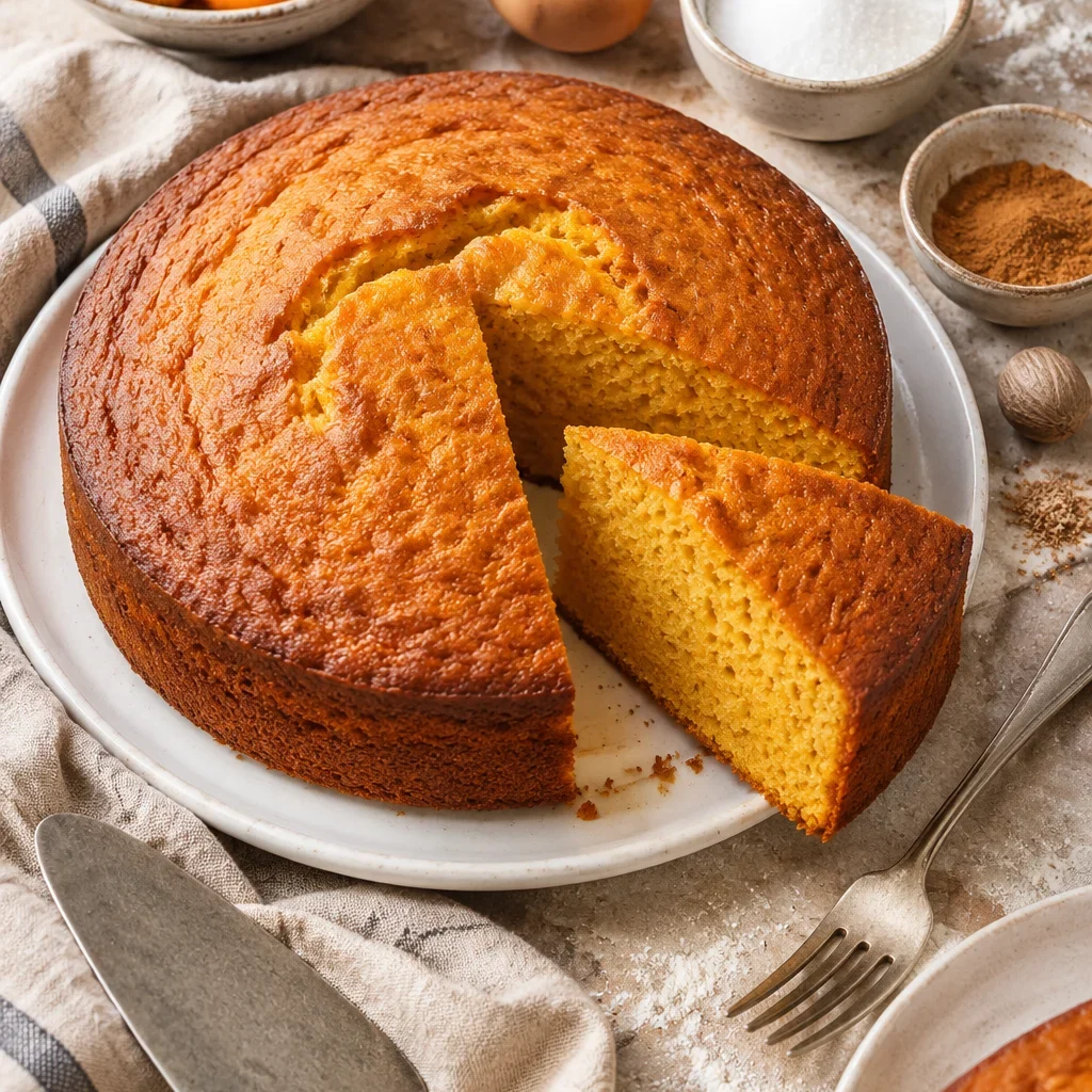 Bizcocho de calabaza y canela en un plato sobre la mesa