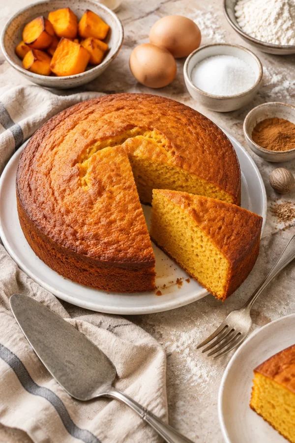 Bizcocho de calabaza y canela en un plato sobre la mesa