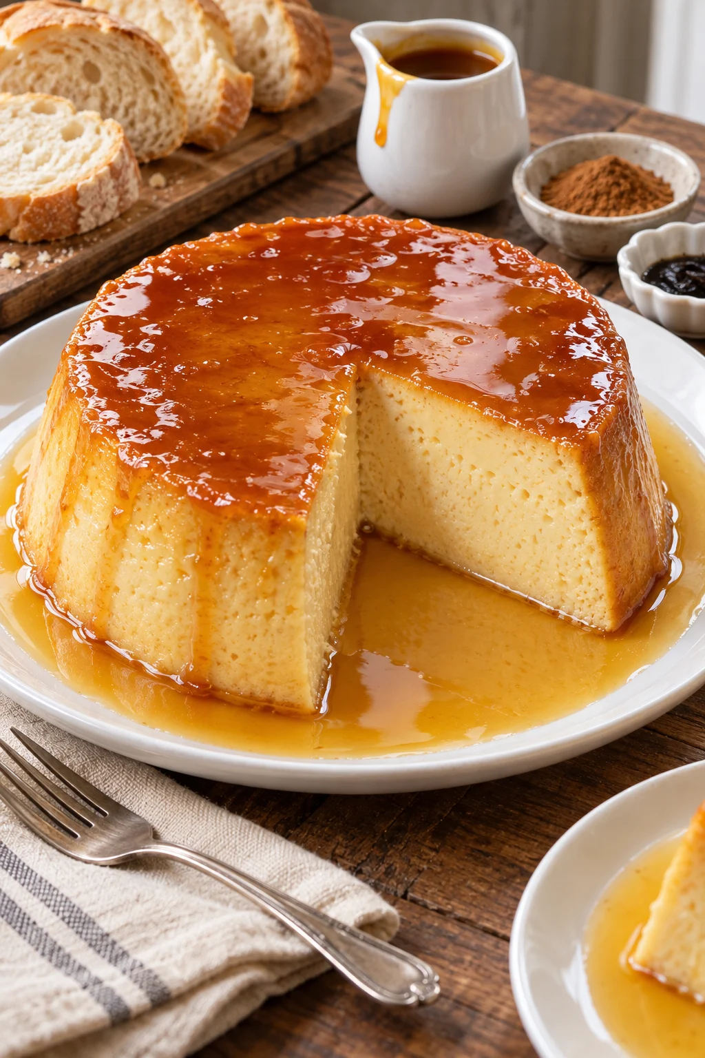 Budín de pan sin horno con caramelo líquido