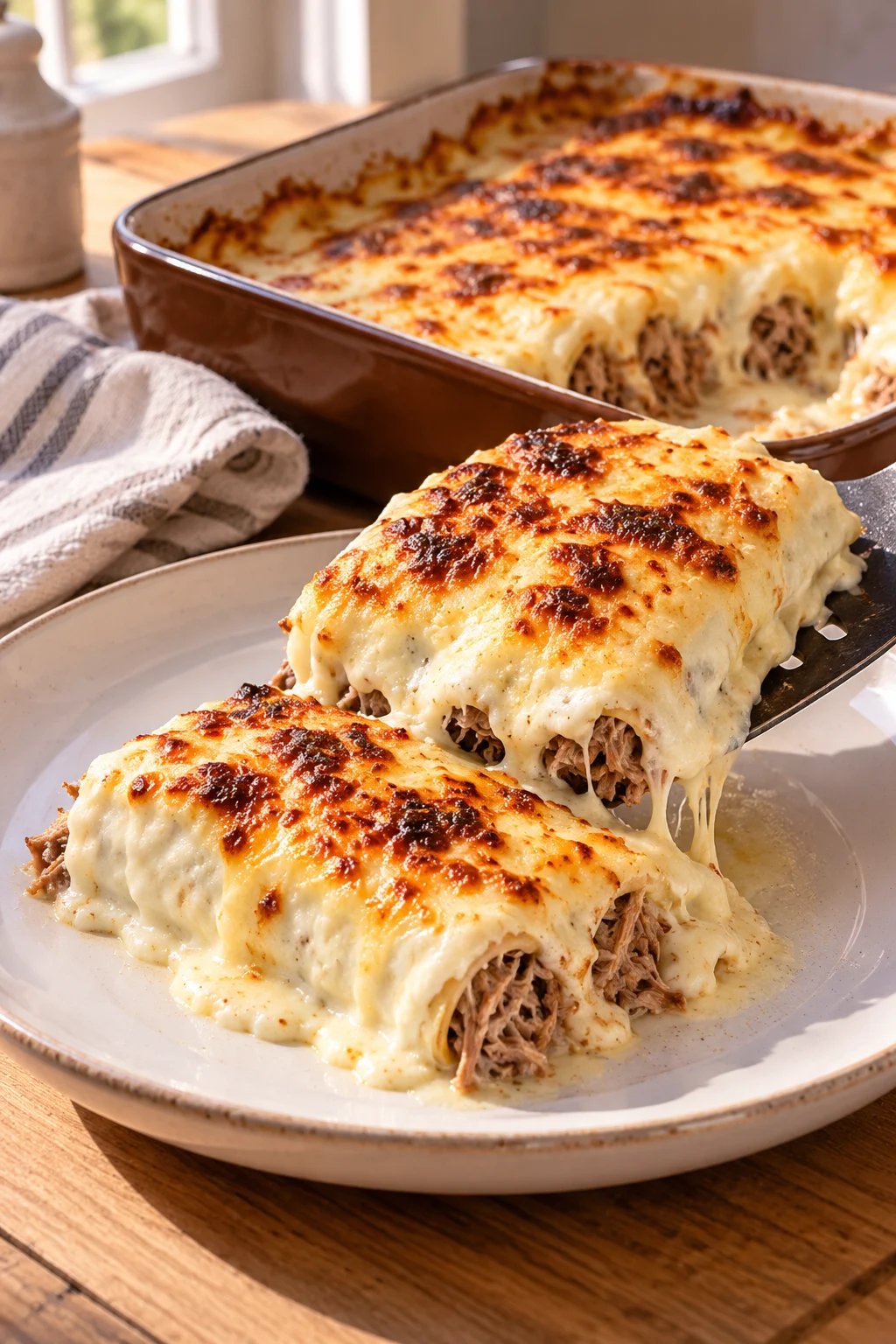 Canelones de aprovechamiento servidos en un plato