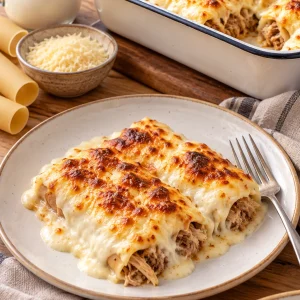 Canelones de aprovechamiento con carne de ternera y pollo
