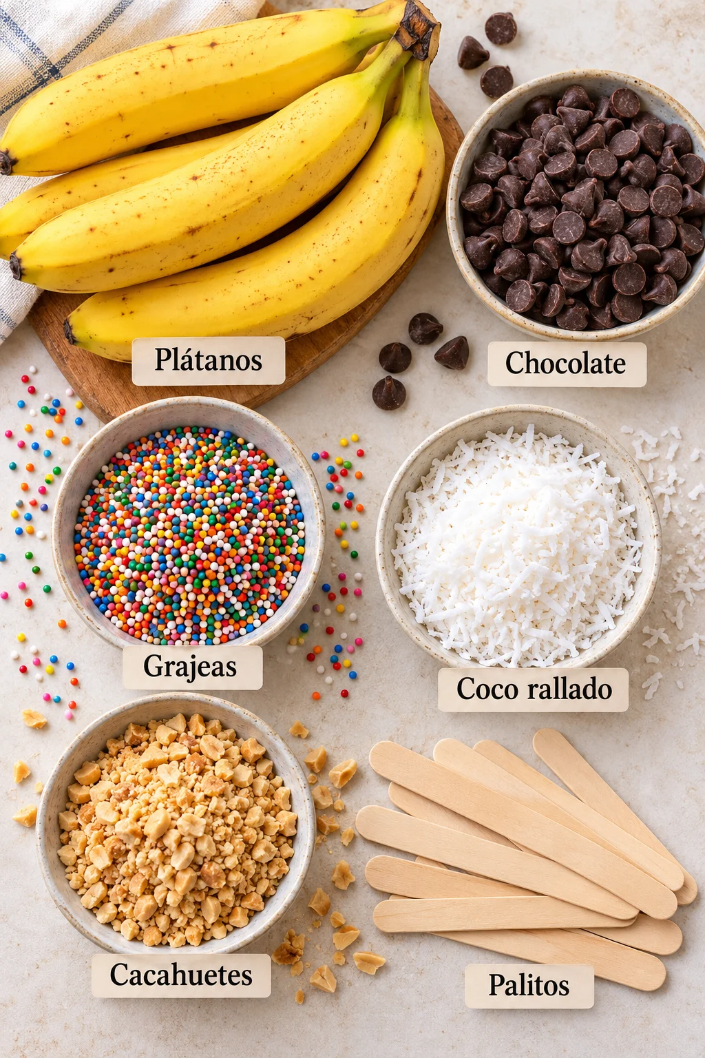 Ingredientes etiquetados para chocobananos