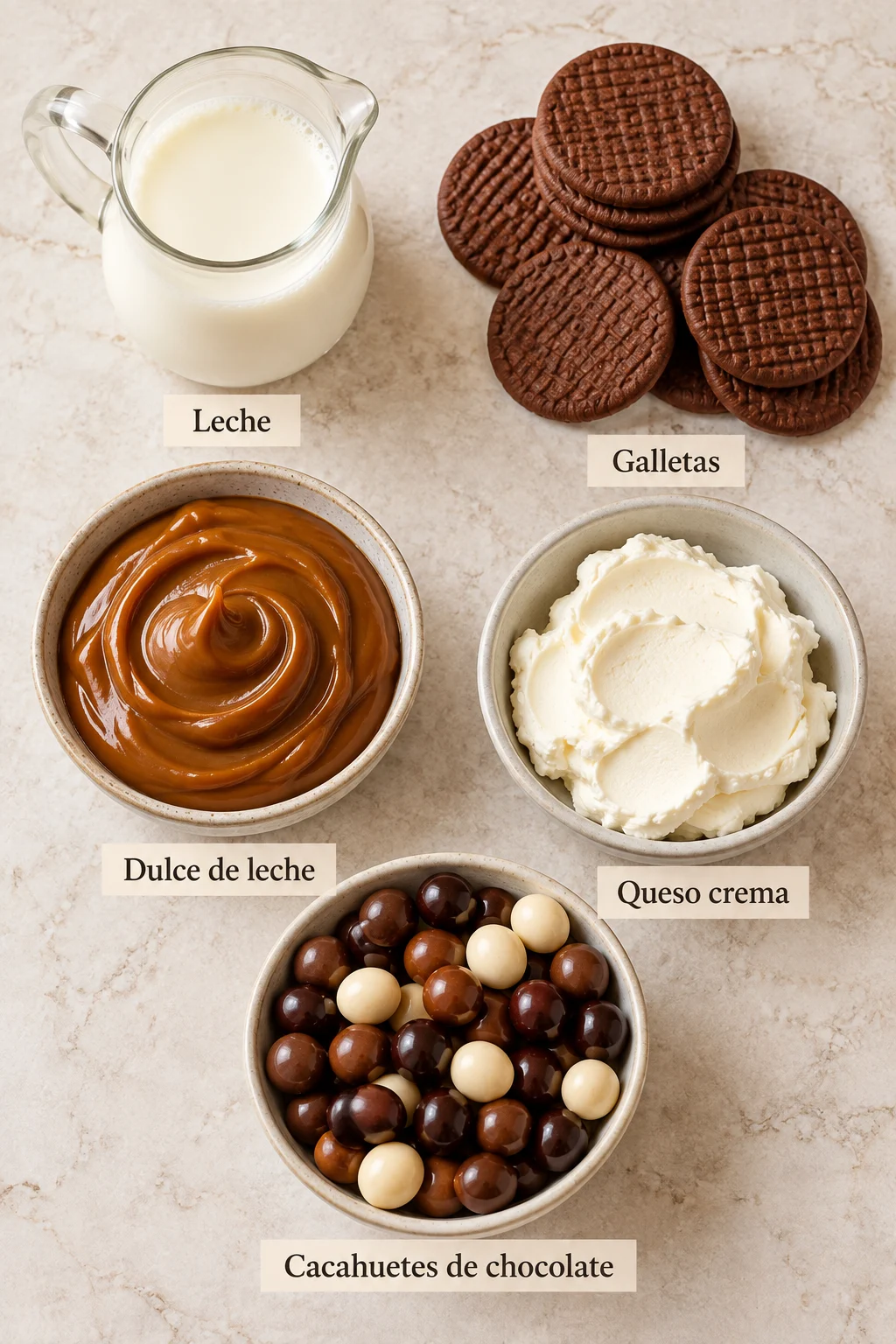 Ingredientes etiquetados para chocotorta argentina