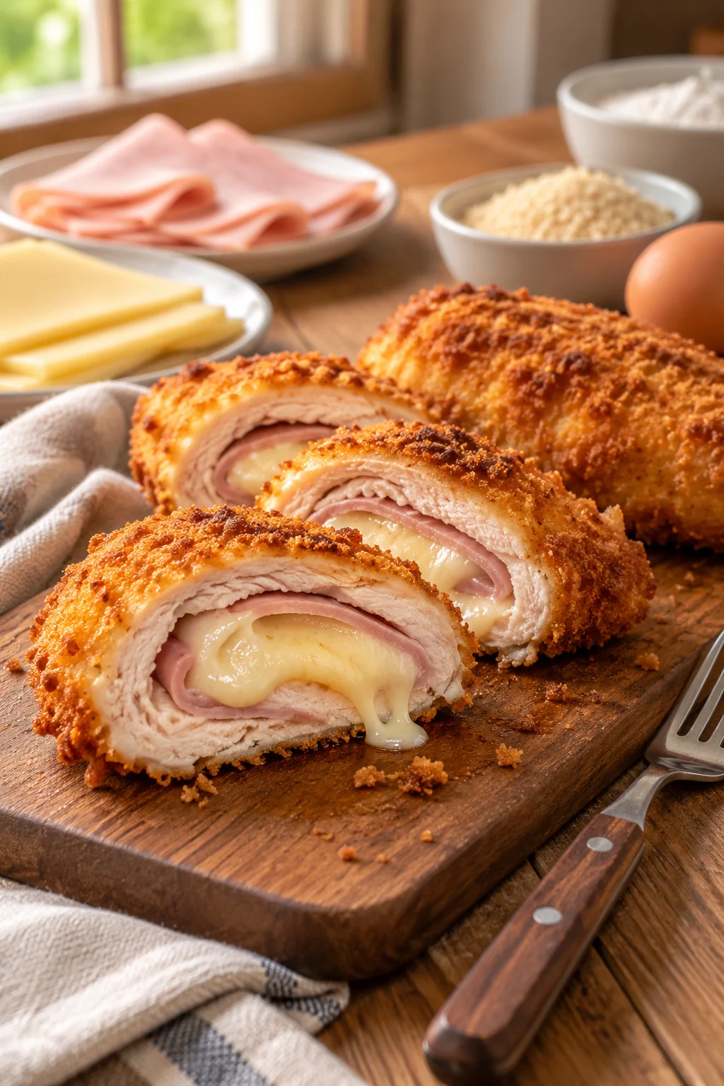 Cordon bleu servido mostrando su textura crujiente