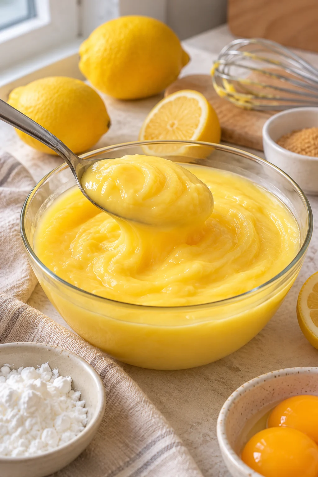 Crema pastelera de limón servida con una cuchara