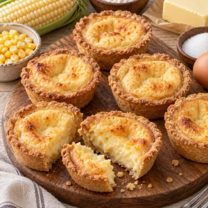 Cubiletes de elote recién horneados con un relleno cremoso.