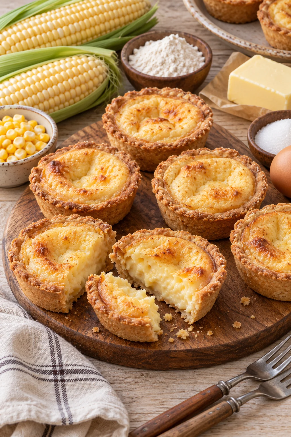 Cubiletes de elote recién horneados con un relleno cremoso.