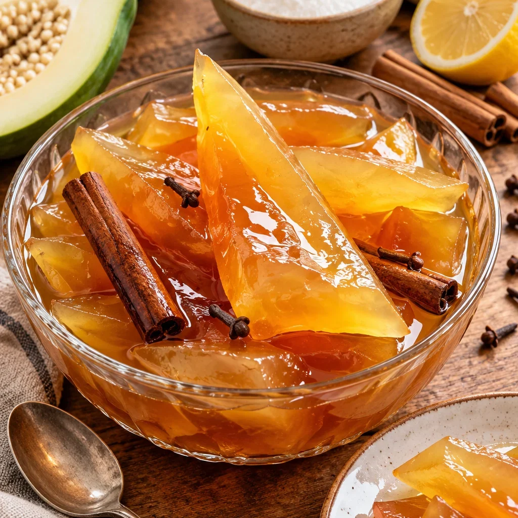 Dulce de mamón con mamón verde, azúcar y especias