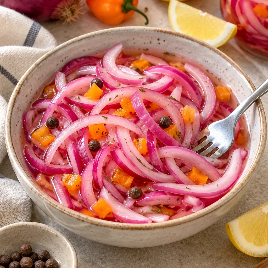Encurtido de cebolla morado y habanero en un tazón
