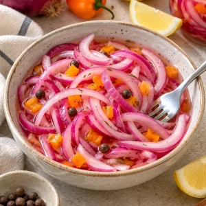 Encurtido de cebolla morado y habanero en un tazón