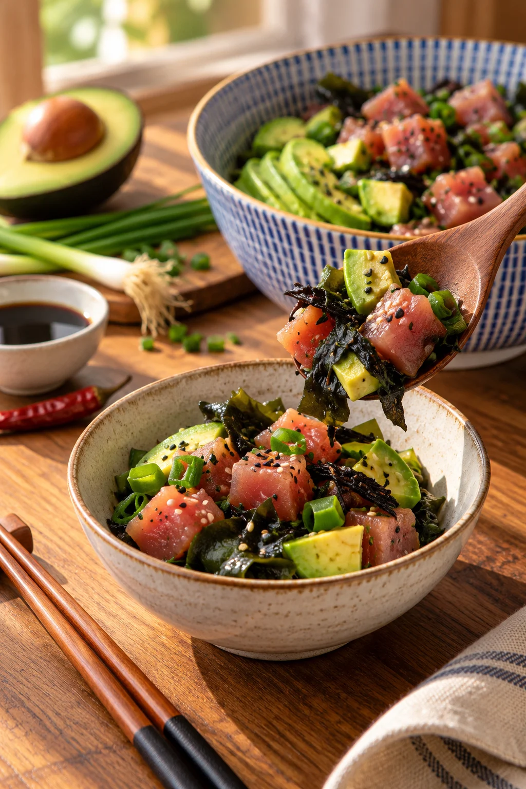 Ensaladas semanales servidas en la mesa