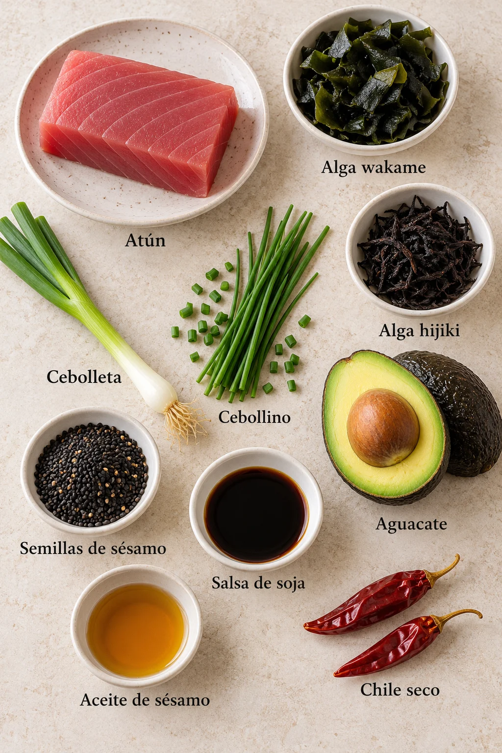 Ingredientes etiquetados para ensaladas semanales