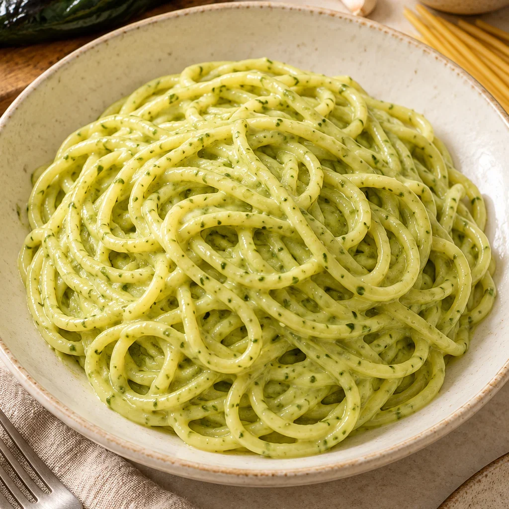 Espagueti verde con salsa cremosa de chile poblano