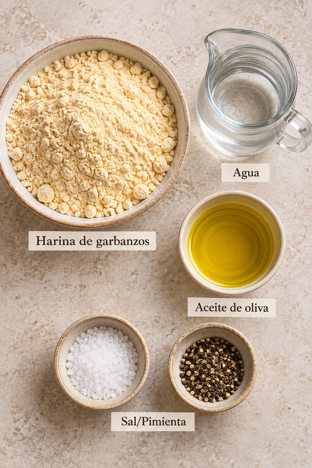 Ingredientes etiquetados para fainá casero