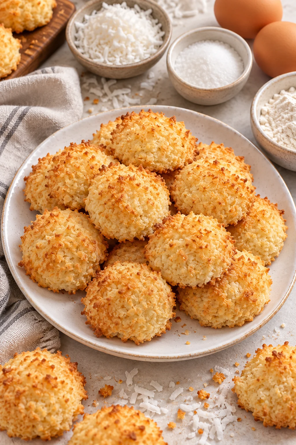 Galletas de coco doradas y esponjosas en un plato