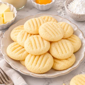 Galletas de leche condensada recién horneadas sobre una mesa.