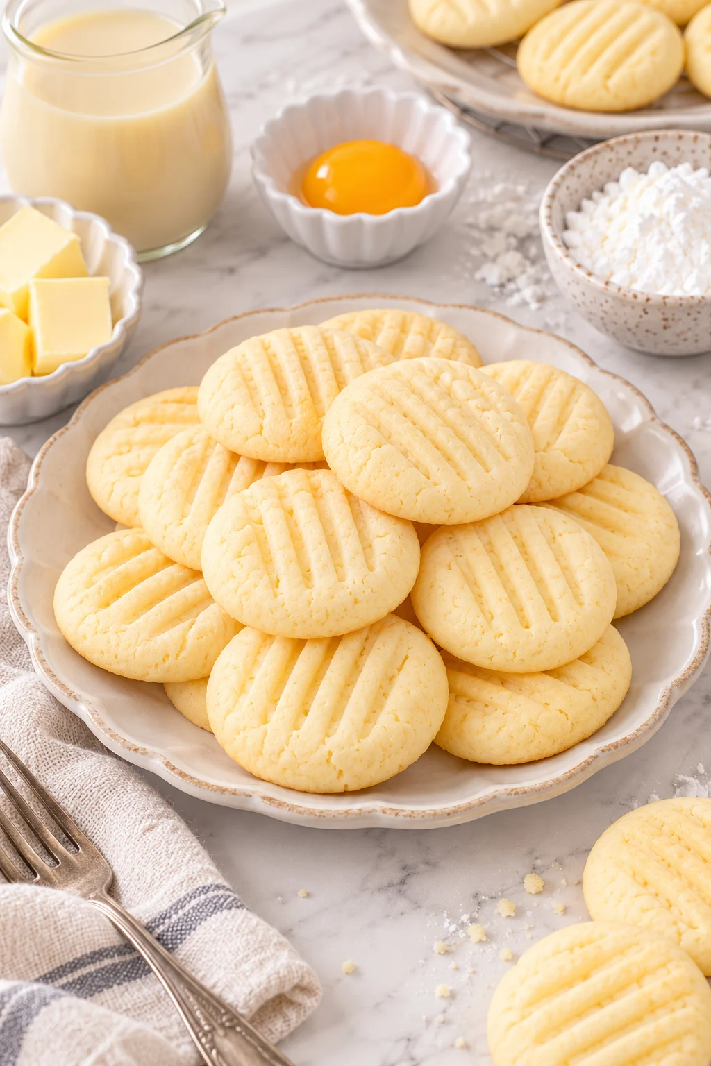 Galletas de leche condensada recién horneadas sobre una mesa.