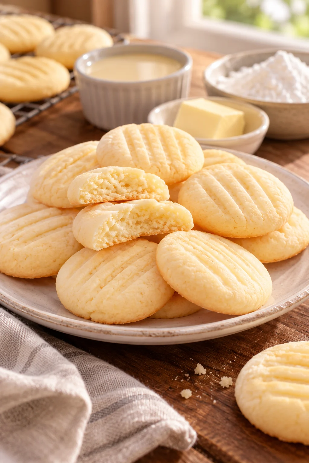 Galletas de leche condensada y maicena con textura dorada