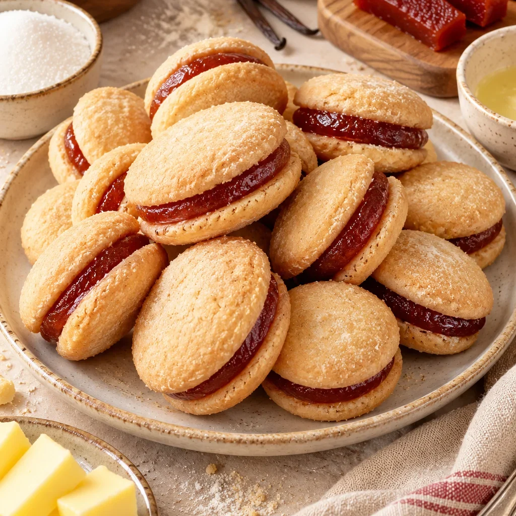 Galletas de mantequilla con guayaba en un plato decorativo