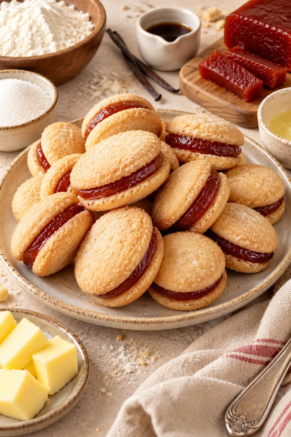 Galletas de mantequilla con guayaba en un plato decorativo