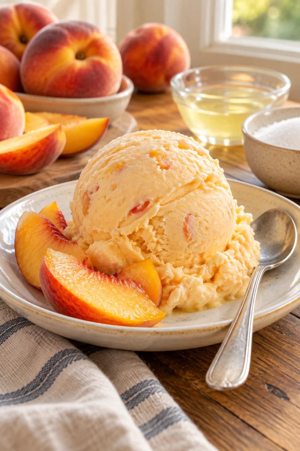 Helado de durazno con textura cremosa