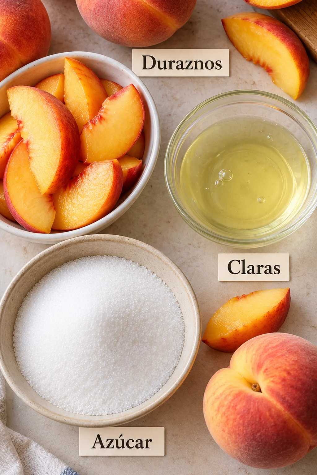 Ingredientes etiquetados para helado de durazno
