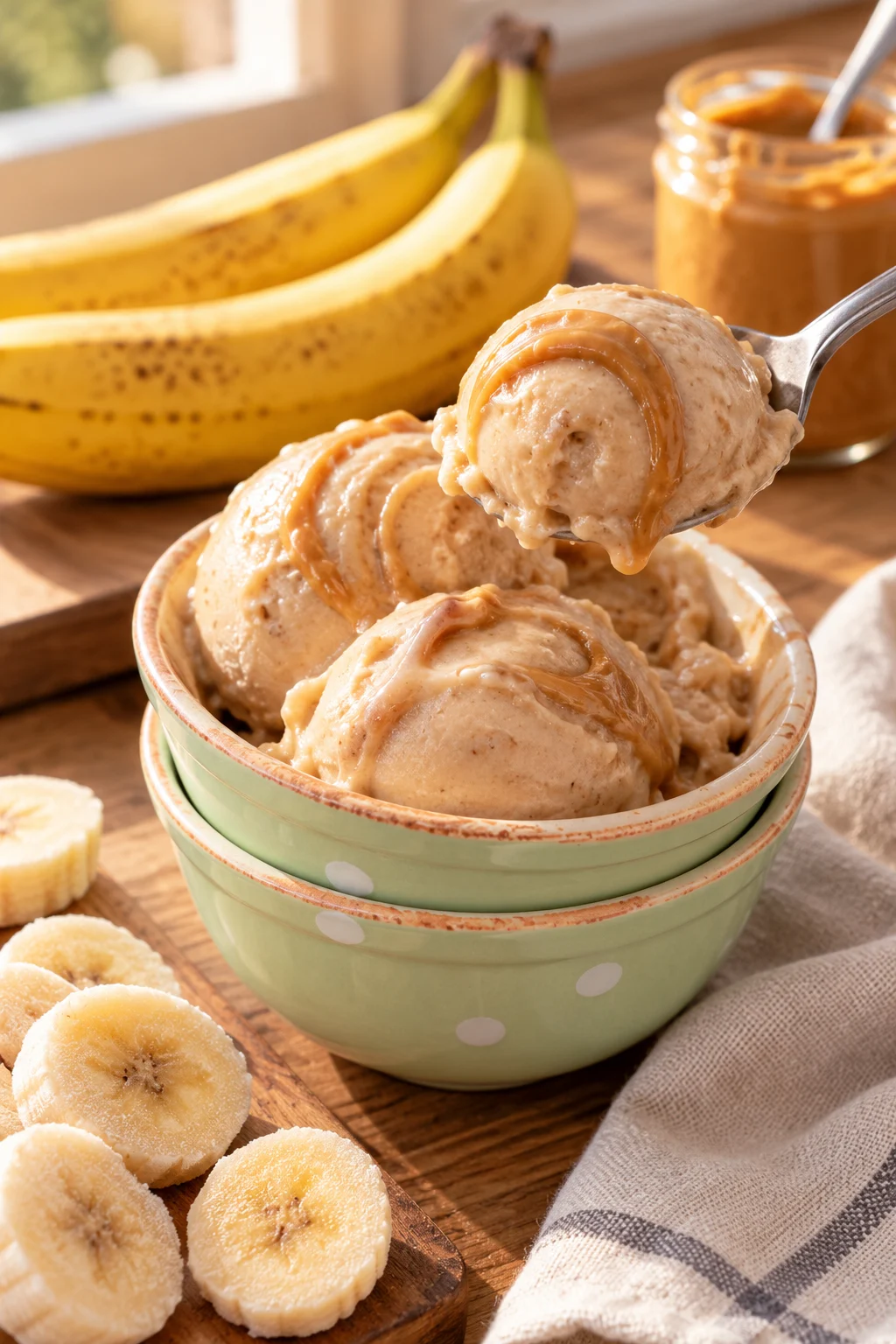 Helado de plátano servido en un bol
