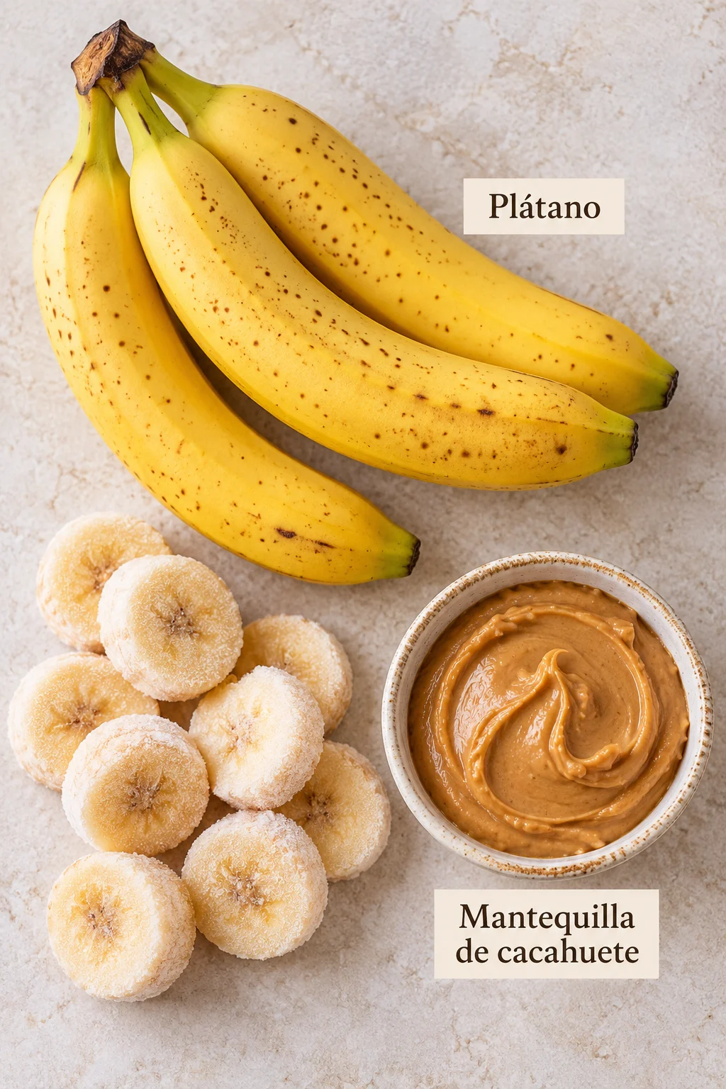 Ingredientes etiquetados para helado de plátano