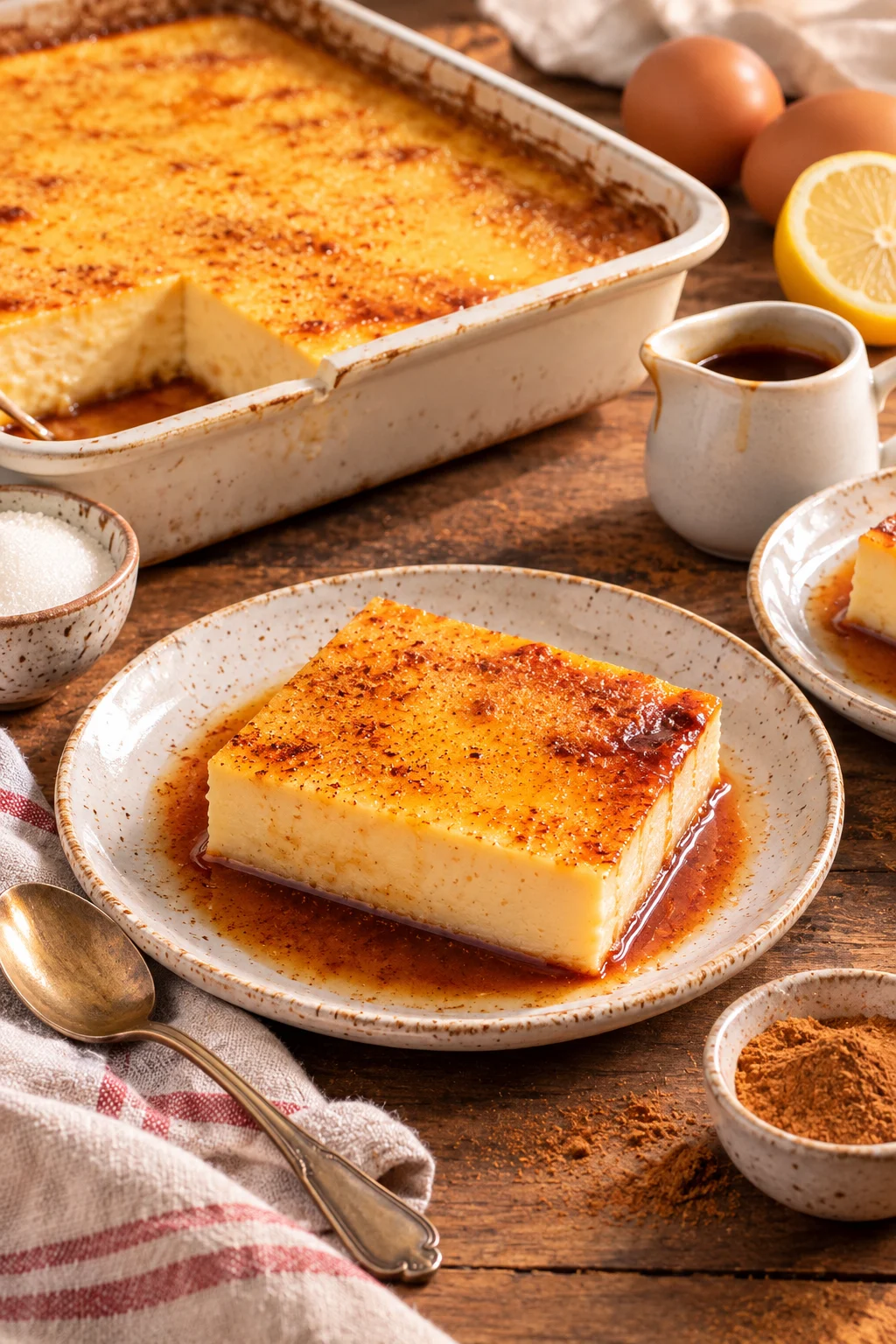 Leche asada con caramelo y sus ingredientes