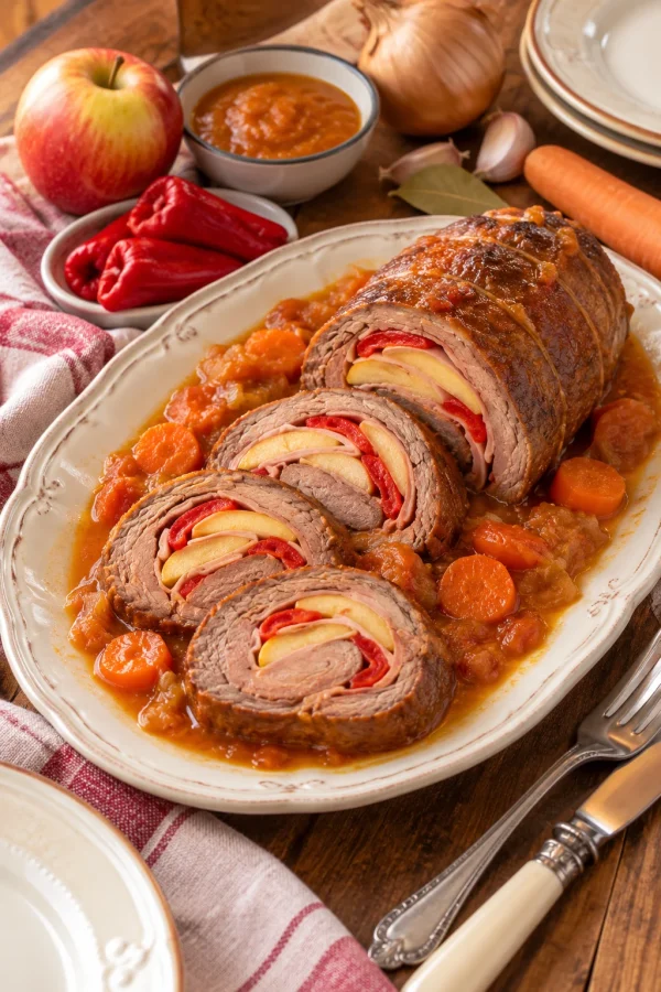 Lomo de ternera relleno al horno con ingredientes frescos