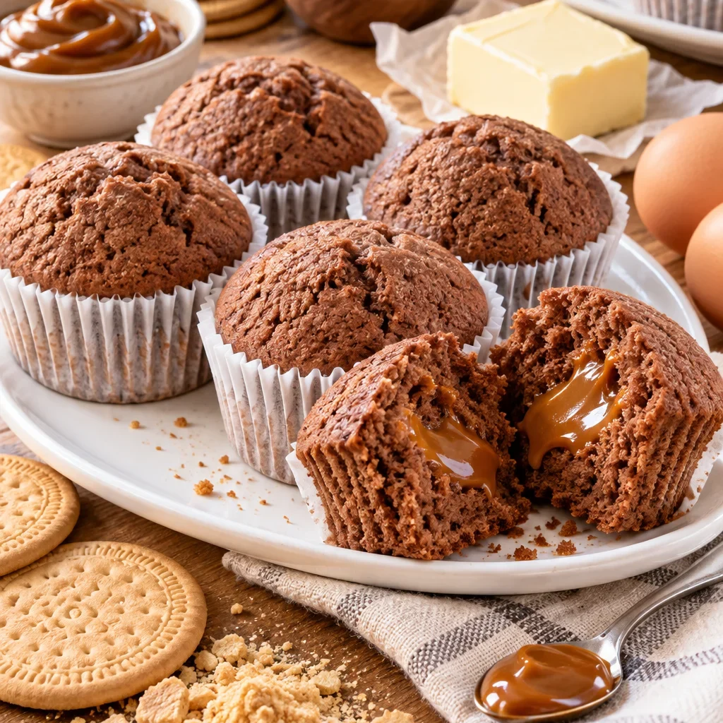 Magdalenas galletas recién horneadas con dulce de leche
