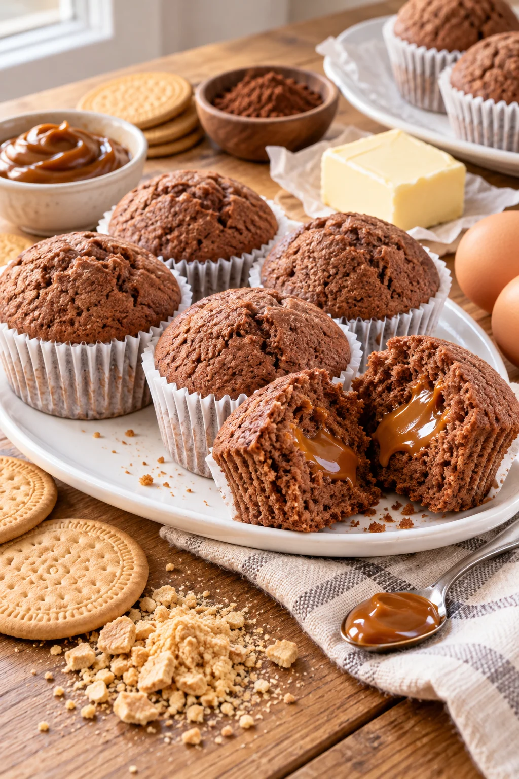 Magdalenas galletas recién horneadas con dulce de leche