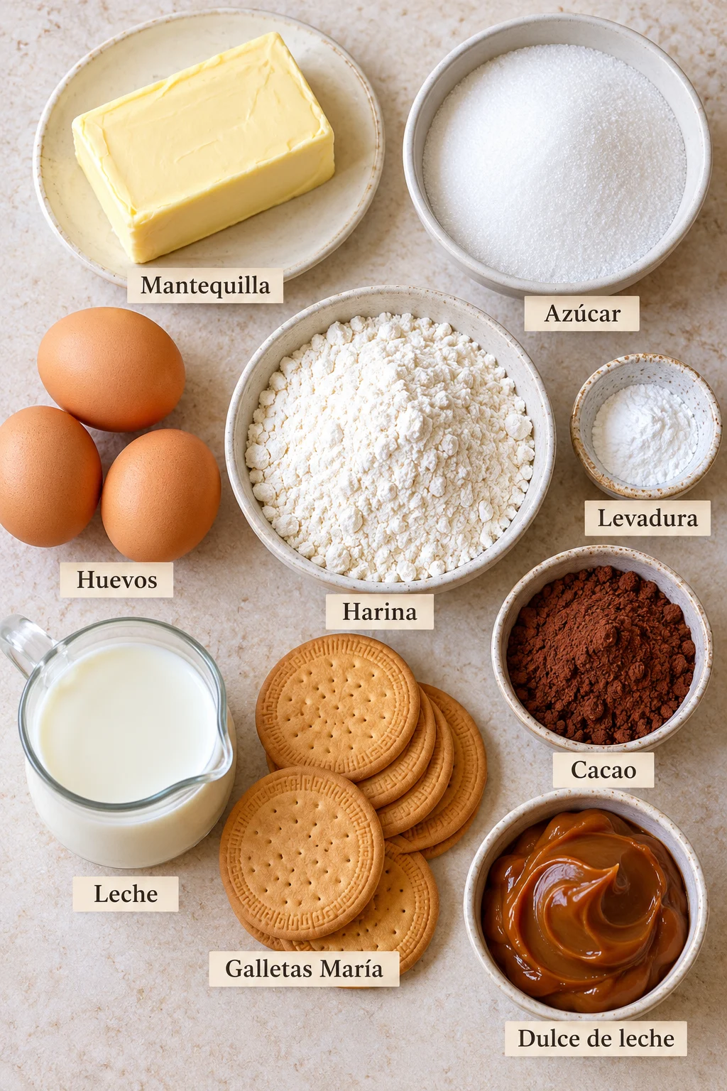 Ingredientes etiquetados para magdalenas galletas