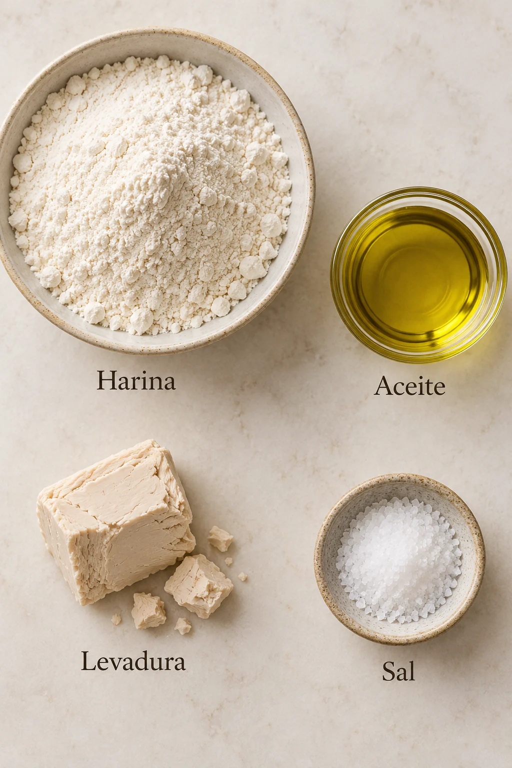 Ingredientes etiquetados para masa de pizza