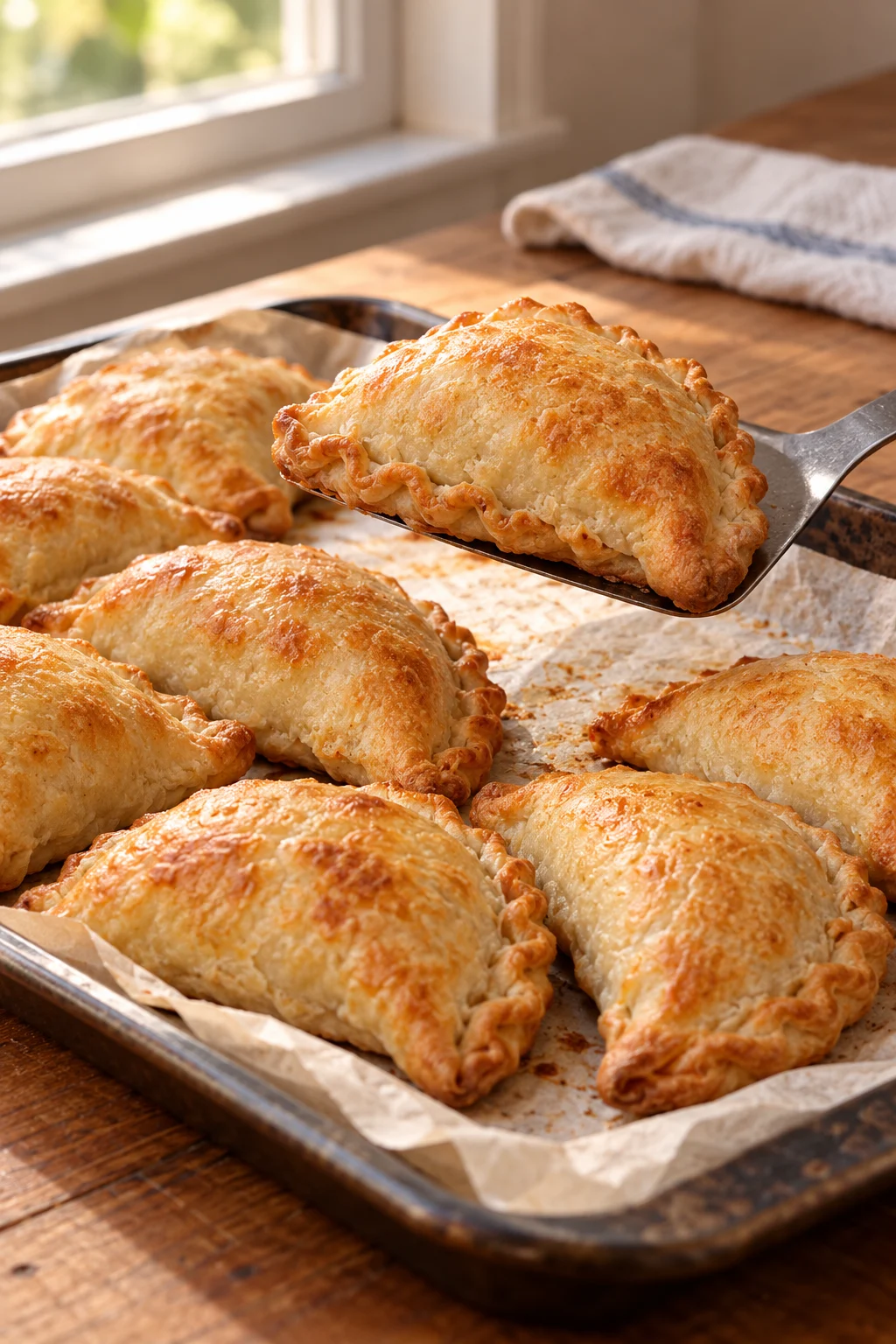 Empanadas al horno con masa para empanadas al horno, doradas y crujientes.