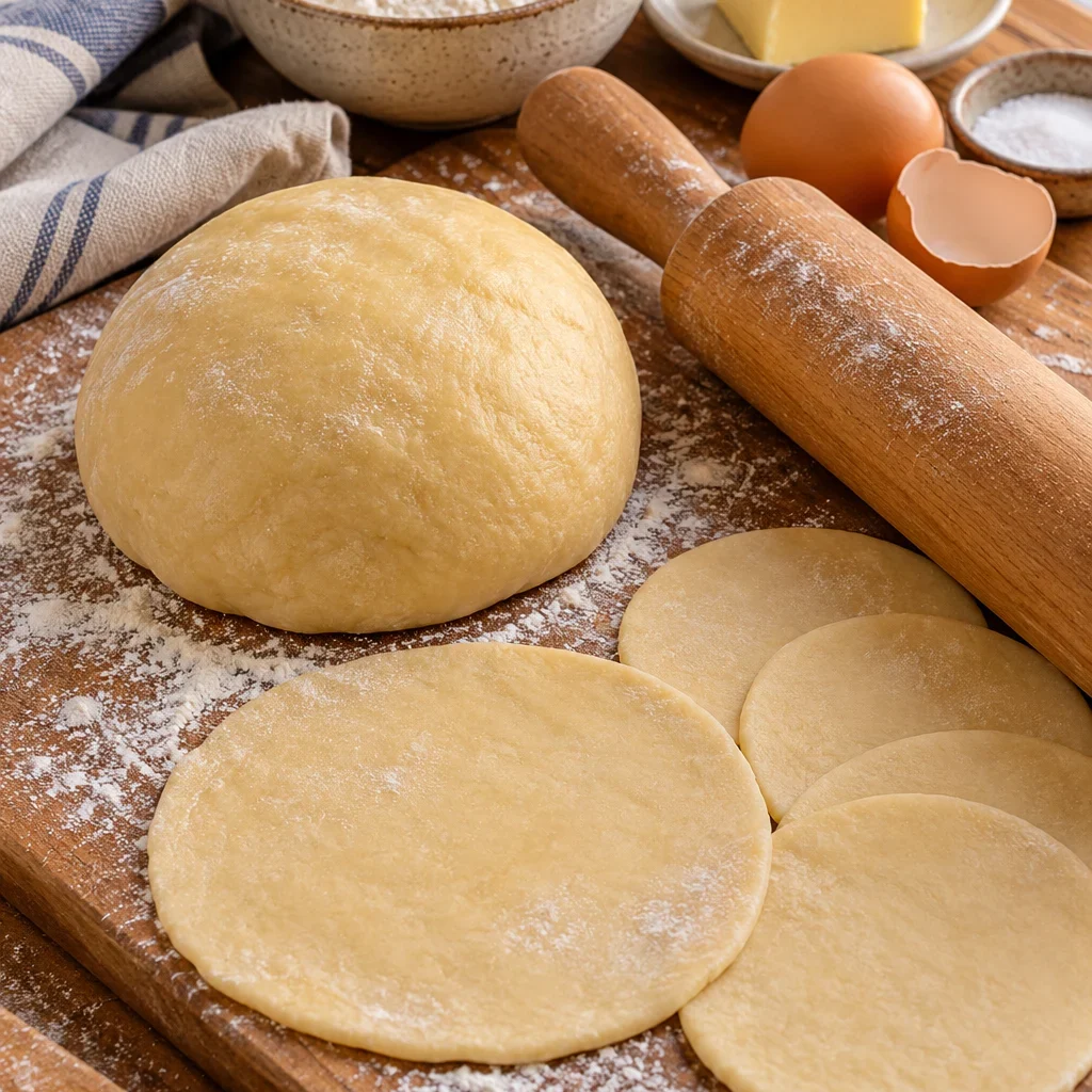 Masa para empanadas al horno con harina, mantequilla y huevo.