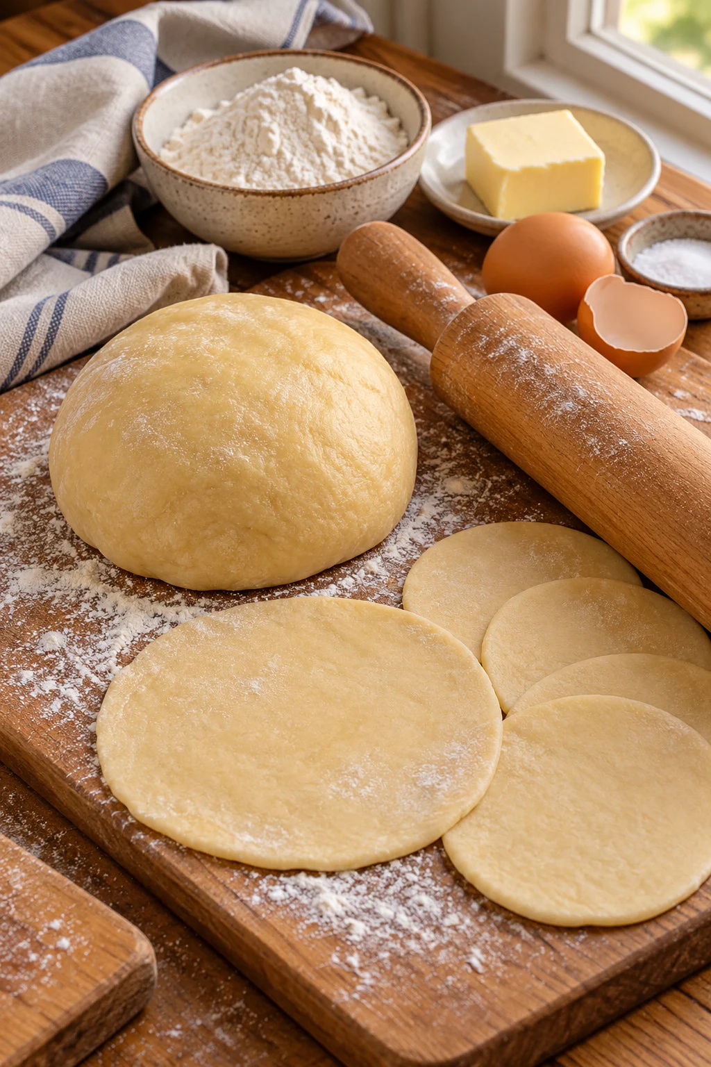 Masa para empanadas al horno con harina, mantequilla y huevo.
