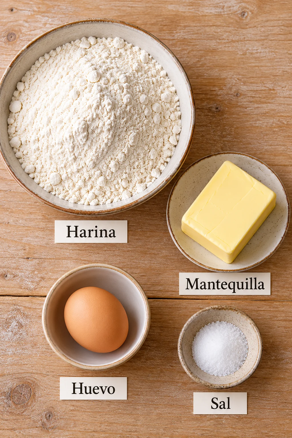 Ingredientes etiquetados para masa para empanadas al horno.