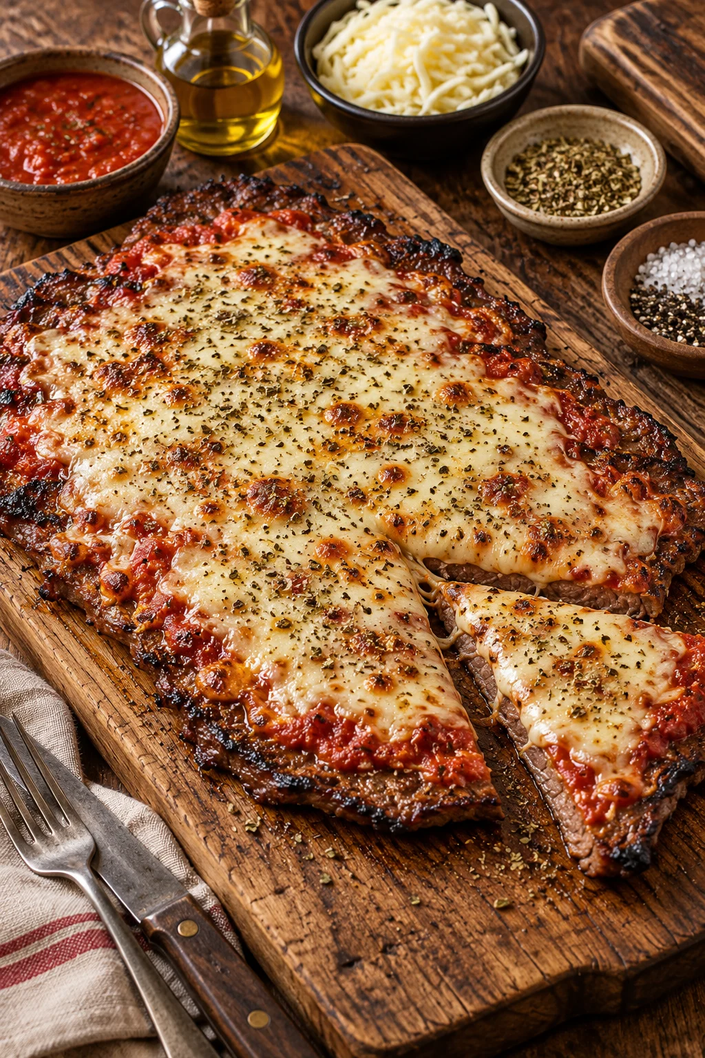 Matambre a la pizza parrilla con salsa de tomate y queso mozzarella