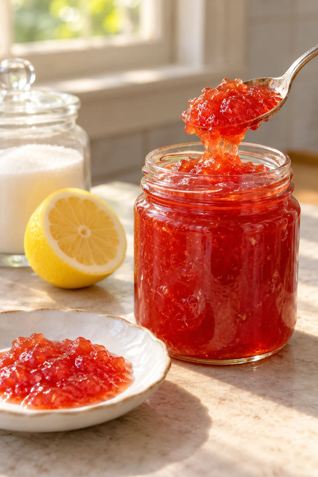 Mermelada de sandía servida con cuchara