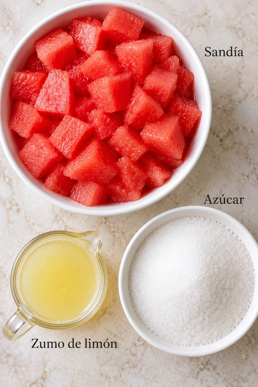 Ingredientes etiquetados para mermelada de sandía