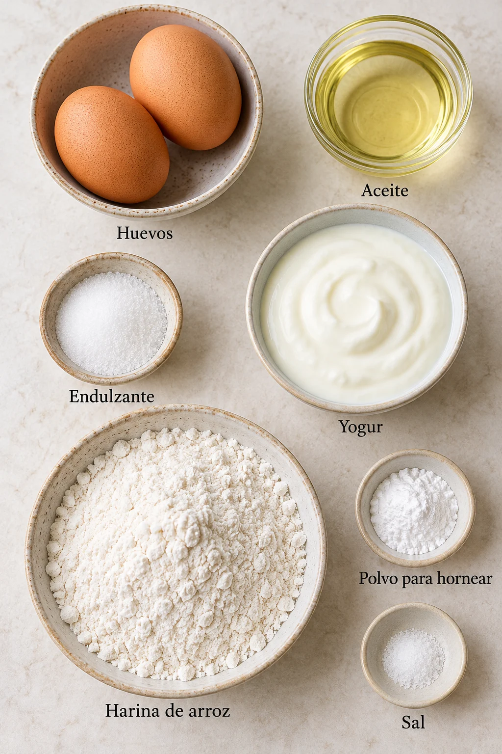 Ingredientes etiquetados para pan de maicena en sartén