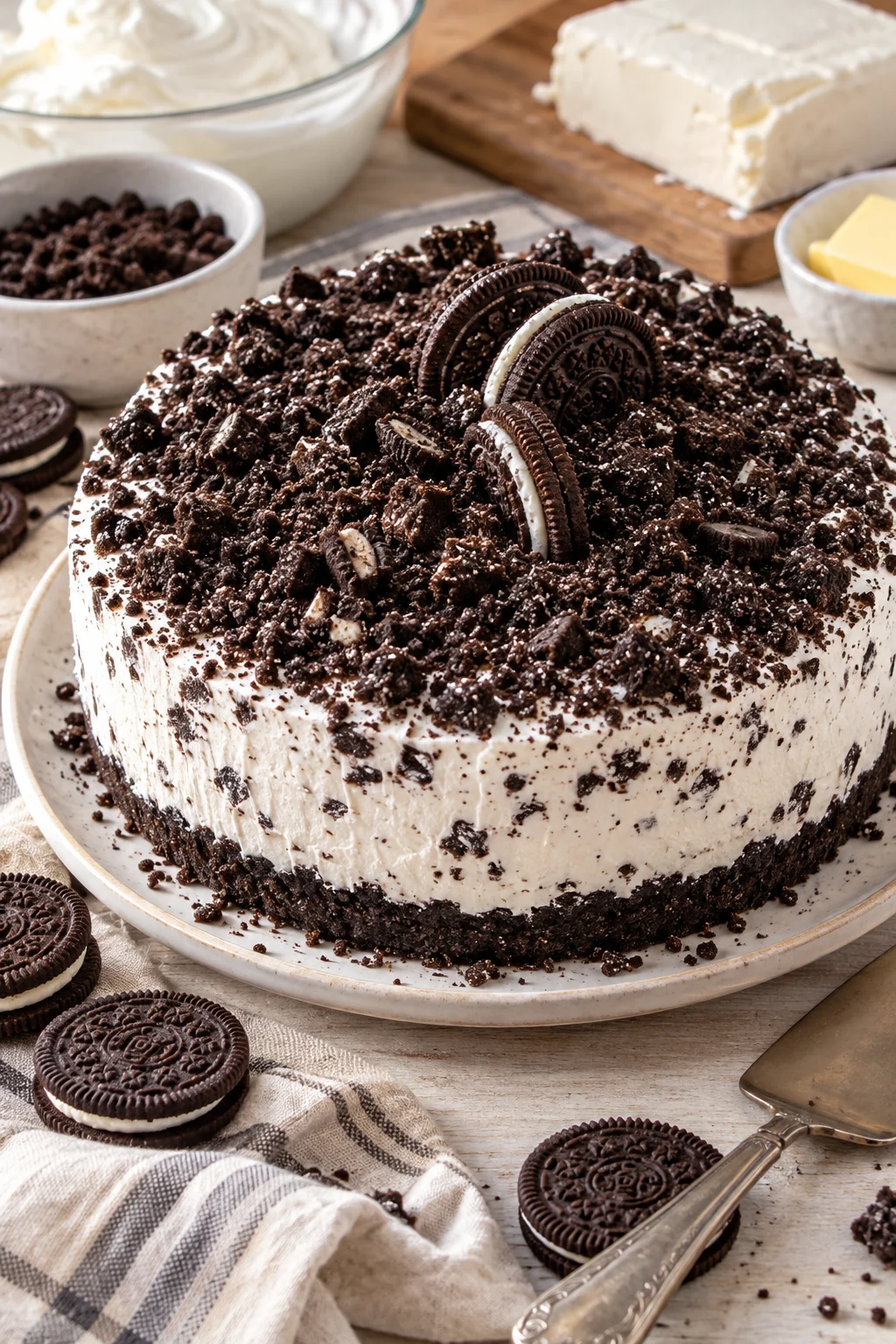 Pastel frío de oreo decorado con galletas Oreo