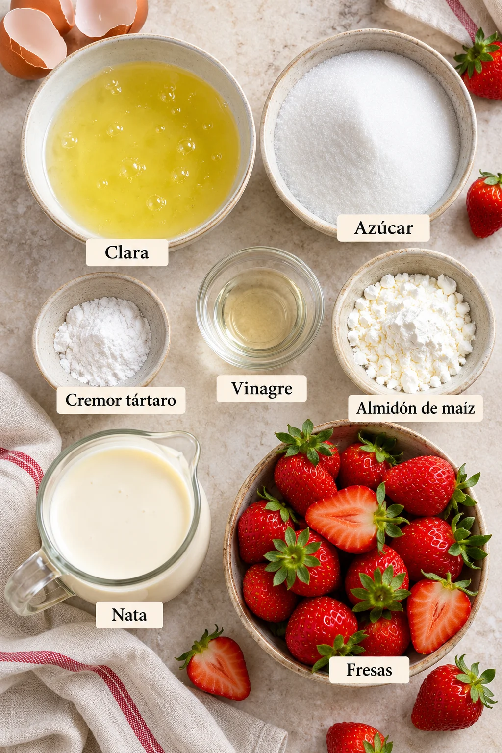 Ingredientes etiquetados para pavlova