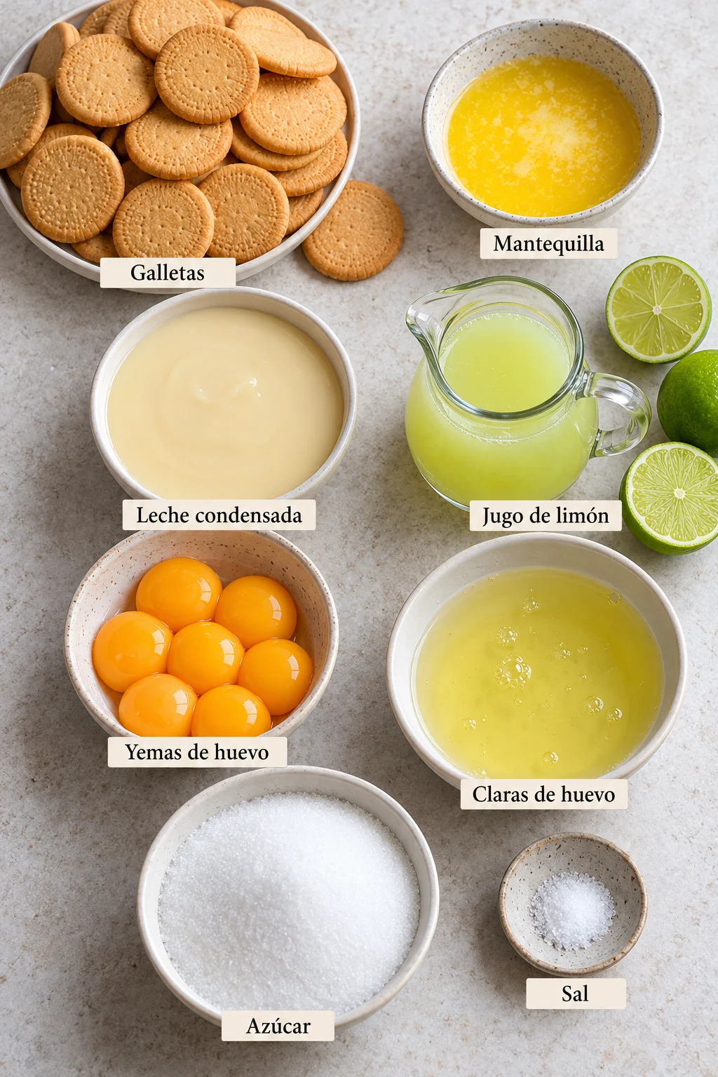 Ingredientes etiquetados para pay de limón