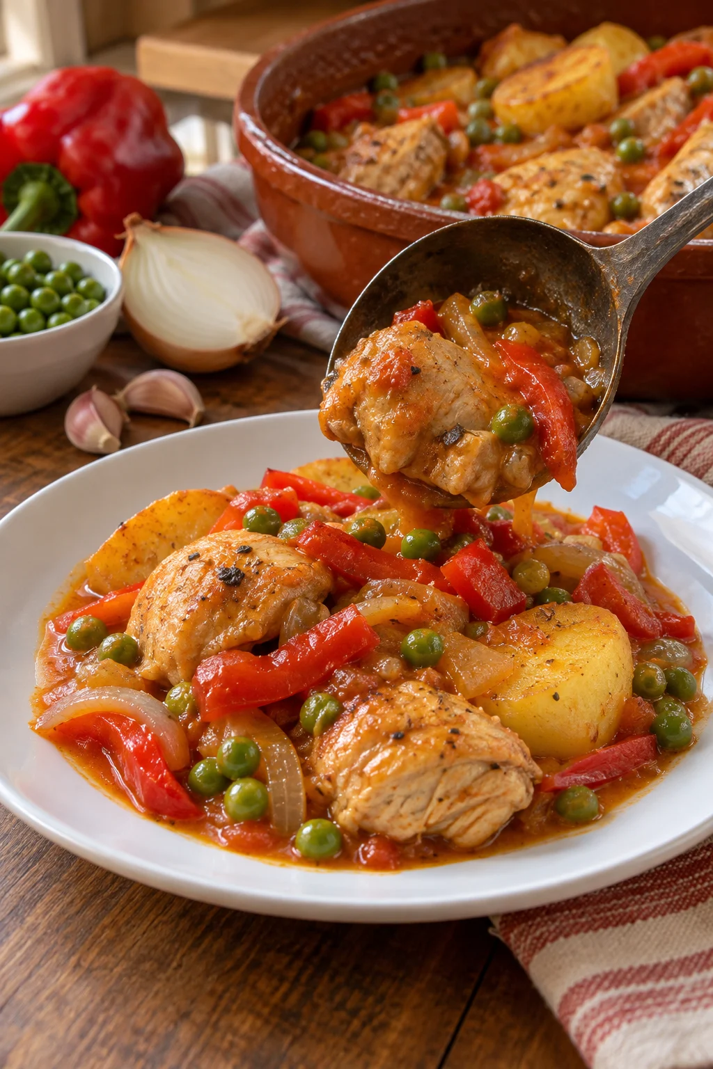Primer plano de pollo a la portuguesa servido en un plato